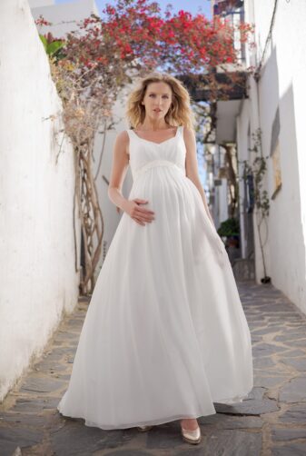 Langes Umstandskleid ivory Kollektion 2020 A7220 2 bei Avorio Vestito Brautmode in Berlin
